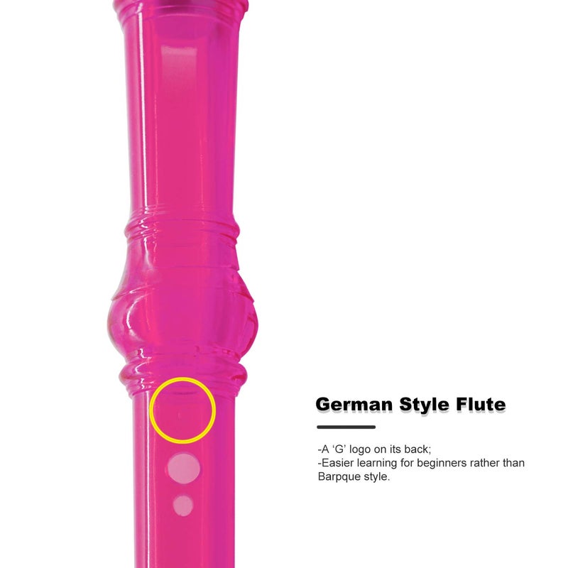 ENGIEGEE SJOYS ENGIEGEE 8-Hole Soprano Descant Recorder Kids Music Flute with Cleaning Rod & Case Bag For School Student Home Entertainment Transparent Pink - Image 4